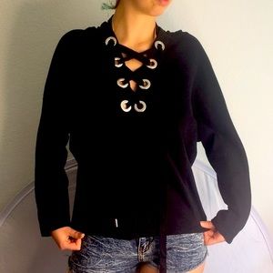 Soft cozy like new lace up black sweatshirt with hood